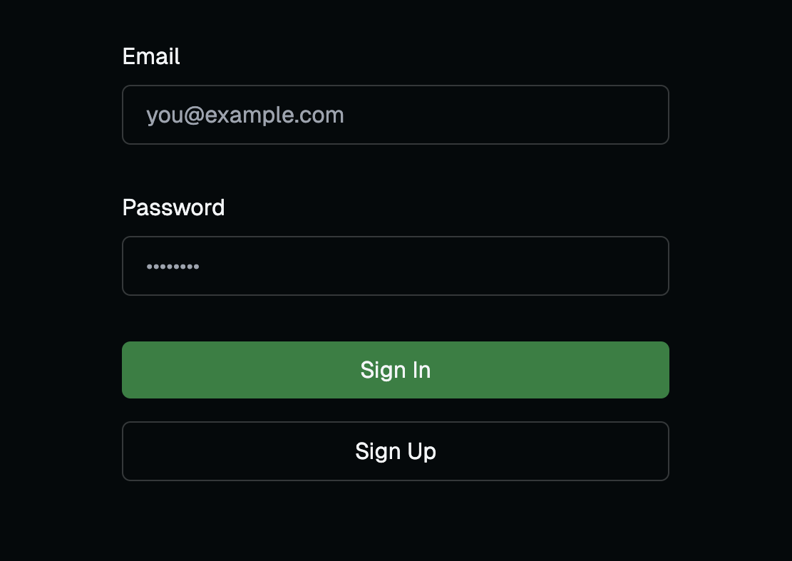 Login page with sign in and sign up buttons